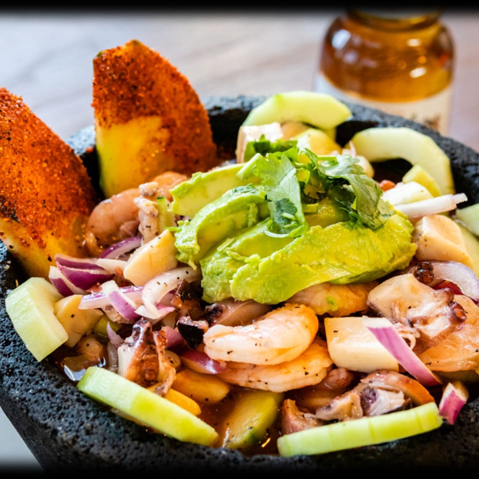 Ruben's Mariscos and Mexican Grill's ceviche with shrimp, octopus, avocado, red onion, and cucumber.