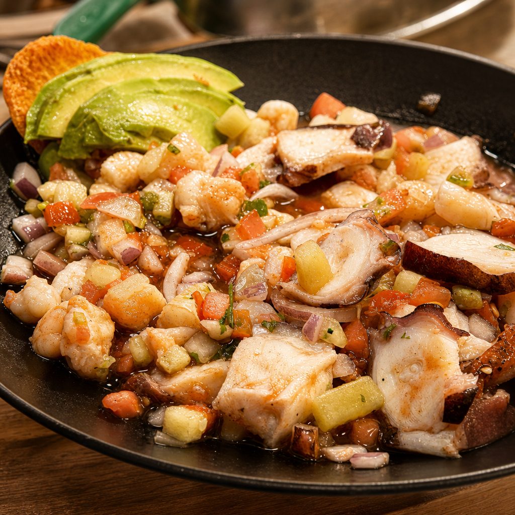 Ceviche de Camarón y Pulpo.