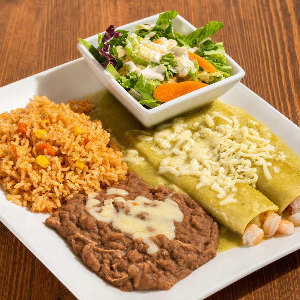 Enchiladas Suizas de Camarón.