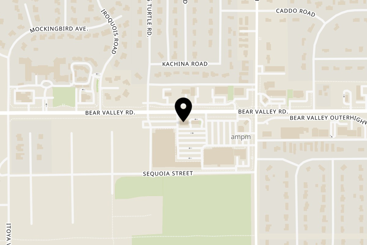 Map showing the location of Ruben's Mariscos and Mexican Grill on 20779 Bear Valley Rd in Apple Valley